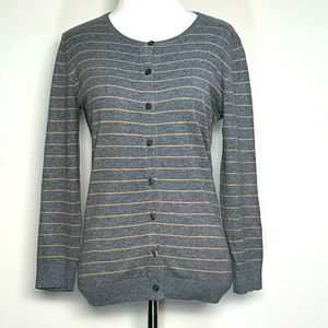 Ann Taylor Women’s Gray & Tan Striped Knit Cardigan Sweater Size Small